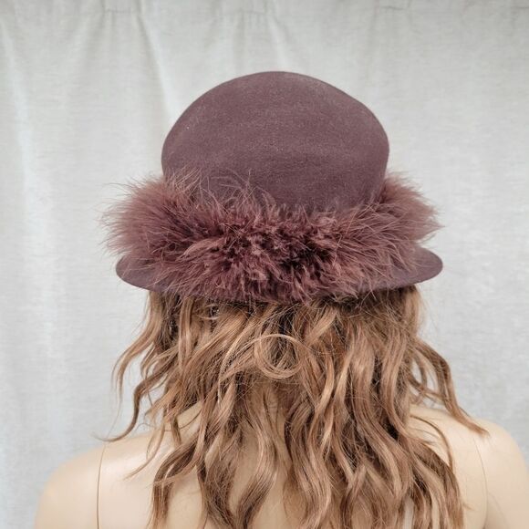 Arlington Hat Co Wool Chocolate Brown With feather band Bucket Hat Church Felt - Picture 11 of 16